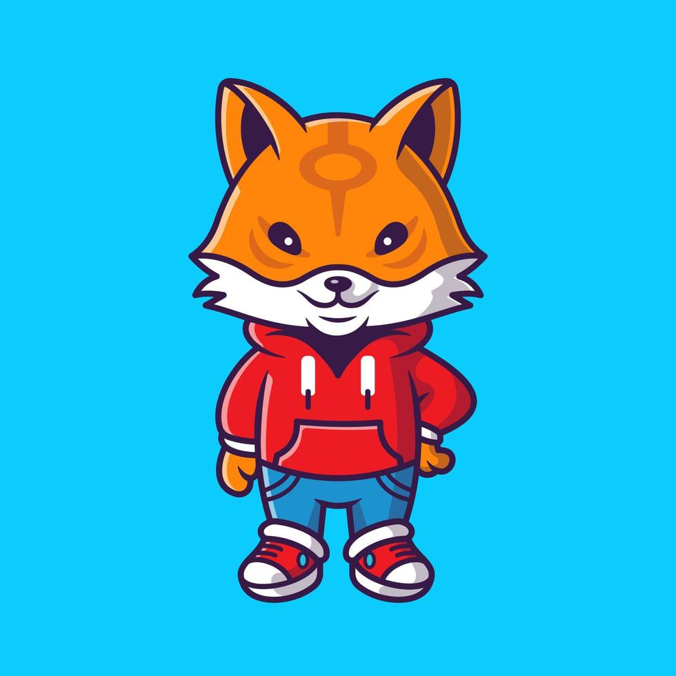 Cute Cool Fox Wearing Jacket Cartoon Vector Icon Illustration. Animal Fashion Icon Concept Isolated Premium Vector. Flat Cartoon Style