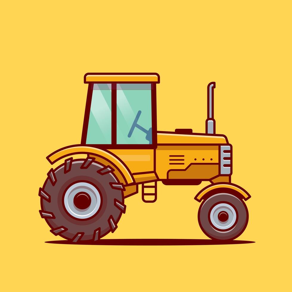 Tractor Farm Cartoon Vector Icon Illustration. Farm Transportation Icon Concept Isolated Premium Vector. Flat Cartoon Style