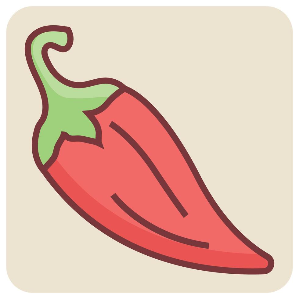 Filled color outline icon for red chili. vector