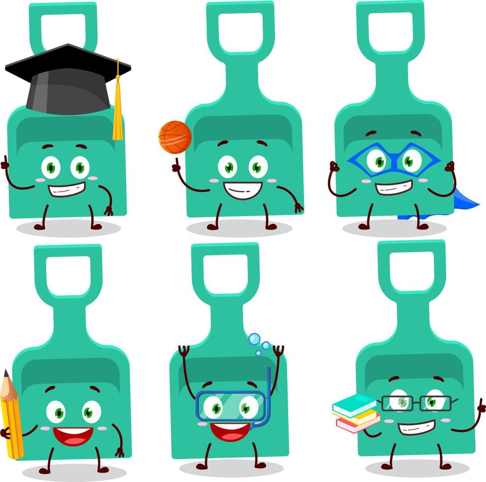 School student of sand shovel cartoon character with various expressions vector