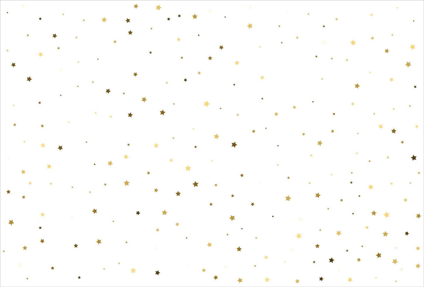 Random falling gold stars on white background. Glitter pattern for banner, greeting card, Christmas and New Year card, invitation, postcard, paper packaging vector