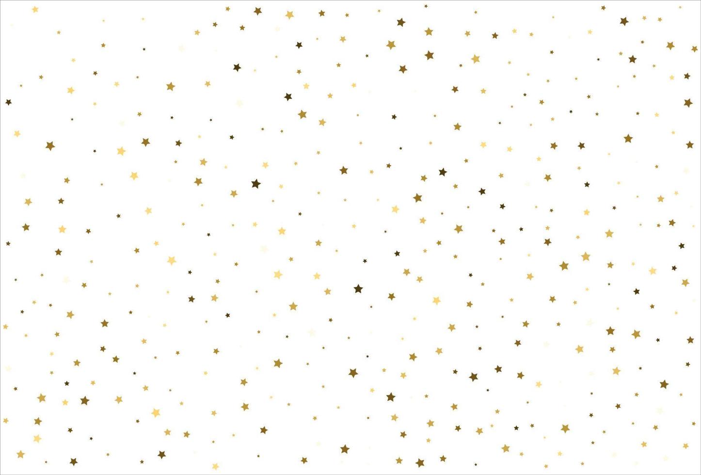 Random falling gold stars on white background. Glitter pattern for banner, greeting card, Christmas and New Year card, invitation, postcard, paper packaging vector