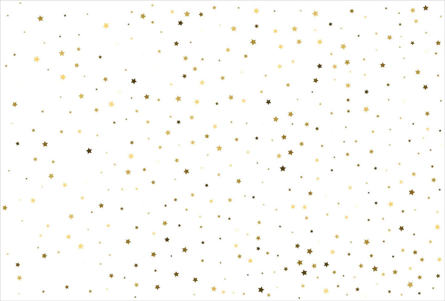 Random falling gold stars on white background. Glitter pattern for banner, greeting card, Christmas and New Year card, invitation, postcard, paper packaging vector