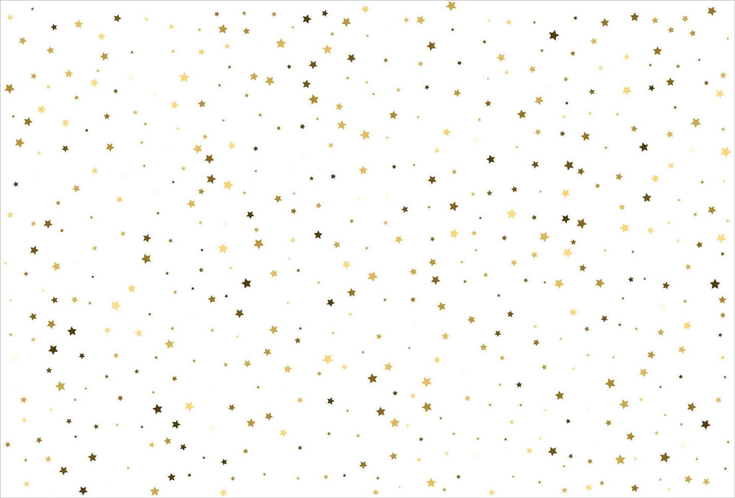 Random falling gold stars on white background. Glitter pattern for banner, greeting card, Christmas and New Year card, invitation, postcard, paper packaging vector