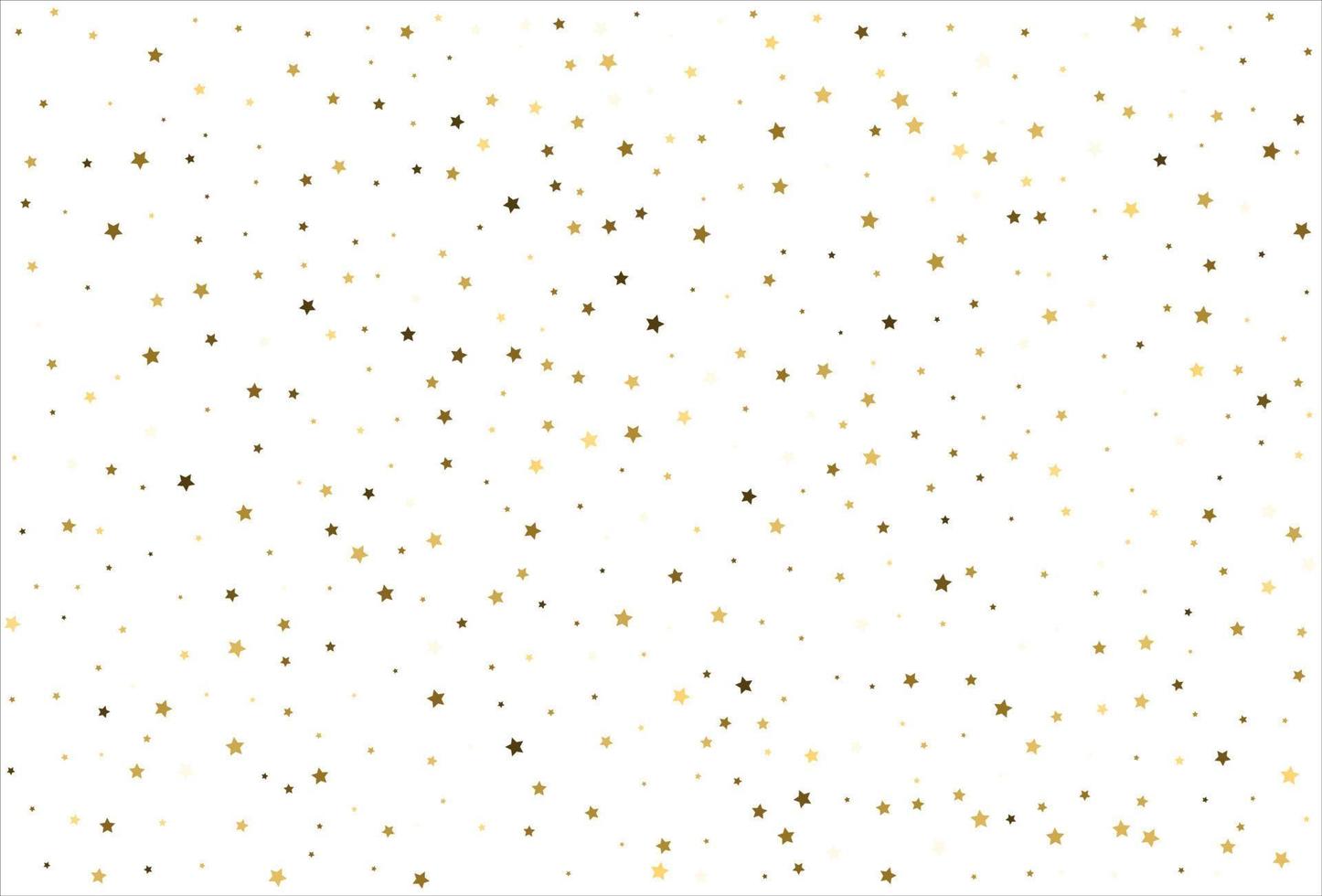 Random falling gold stars on white background. Glitter pattern for banner, greeting card, Christmas and New Year card, invitation, postcard, paper packaging vector