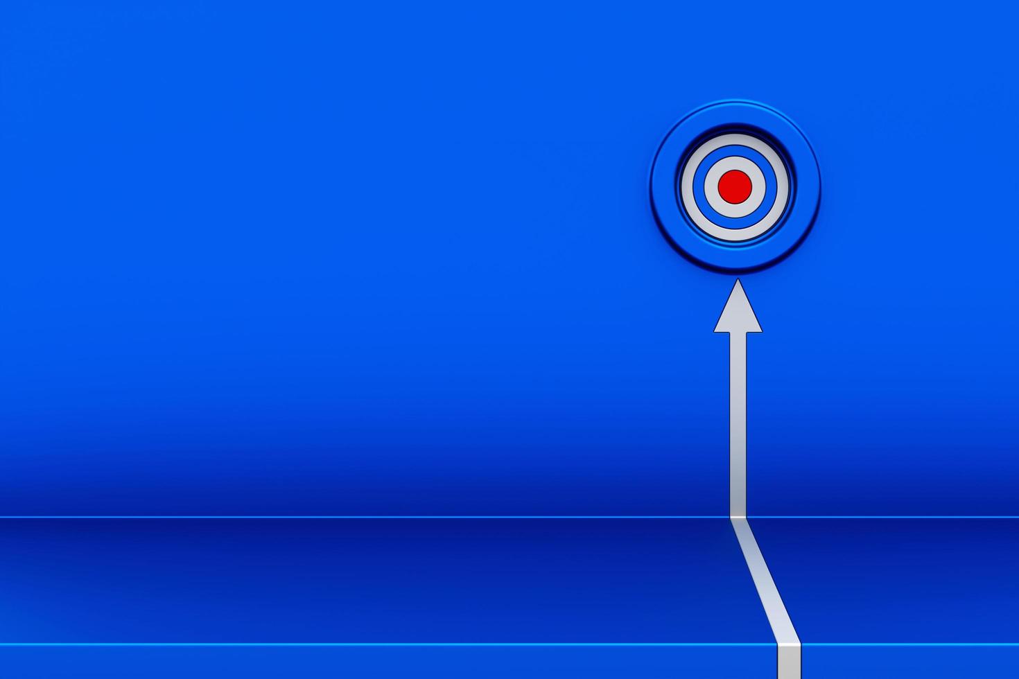 White arrow hit the target on blue metal wall. White arrow climbing up over,  3d arrow going upward,  business strategy and target achievement concept. 3d rendering photo