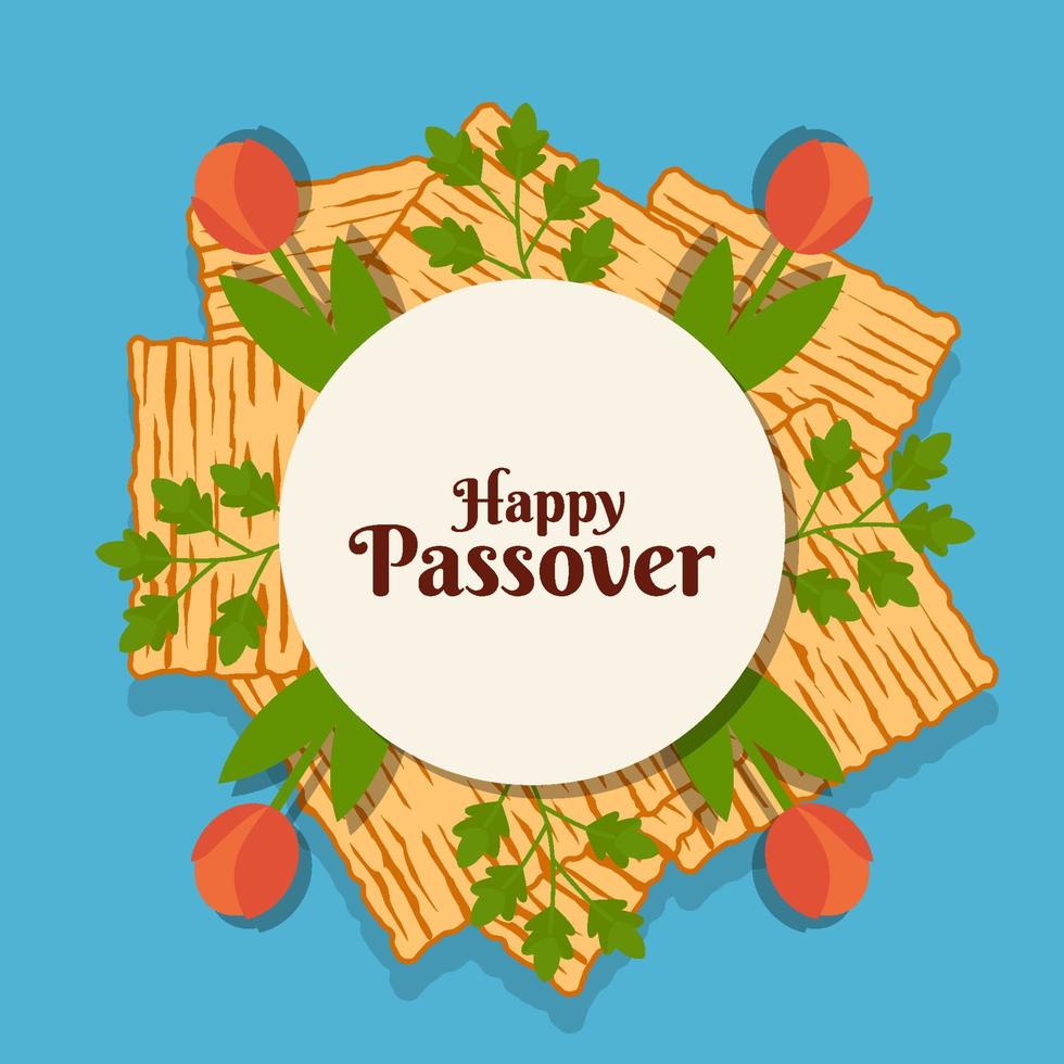 passover illustration greeting card with flower and bread vector