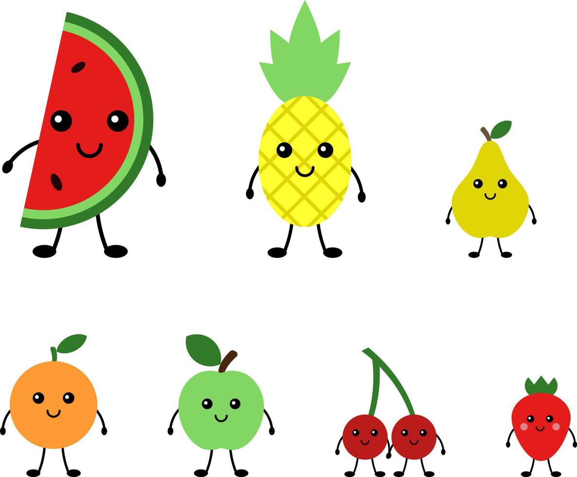 Funny cute fruits and berries, vector. vector