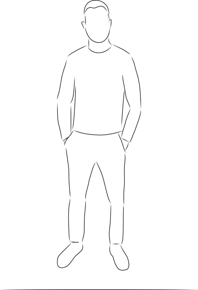 A man stands, hands in pockets, vector. Hand drawn sketch. vector