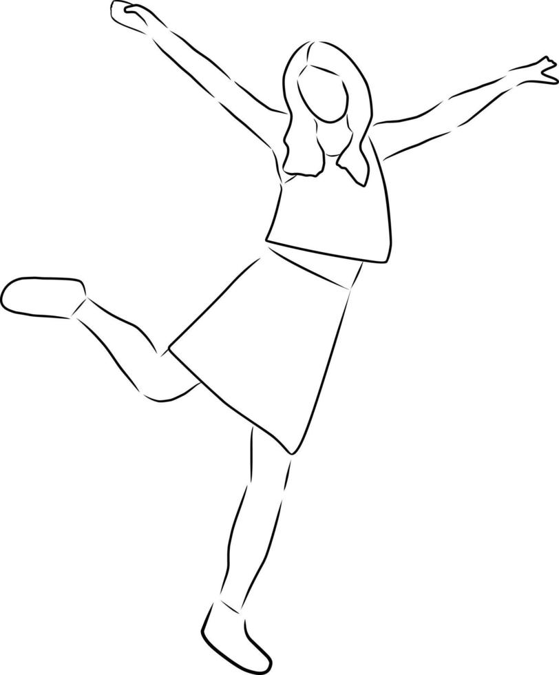 contento mujer saltando para alegría, vector. mano dibujado bosquejo. vector