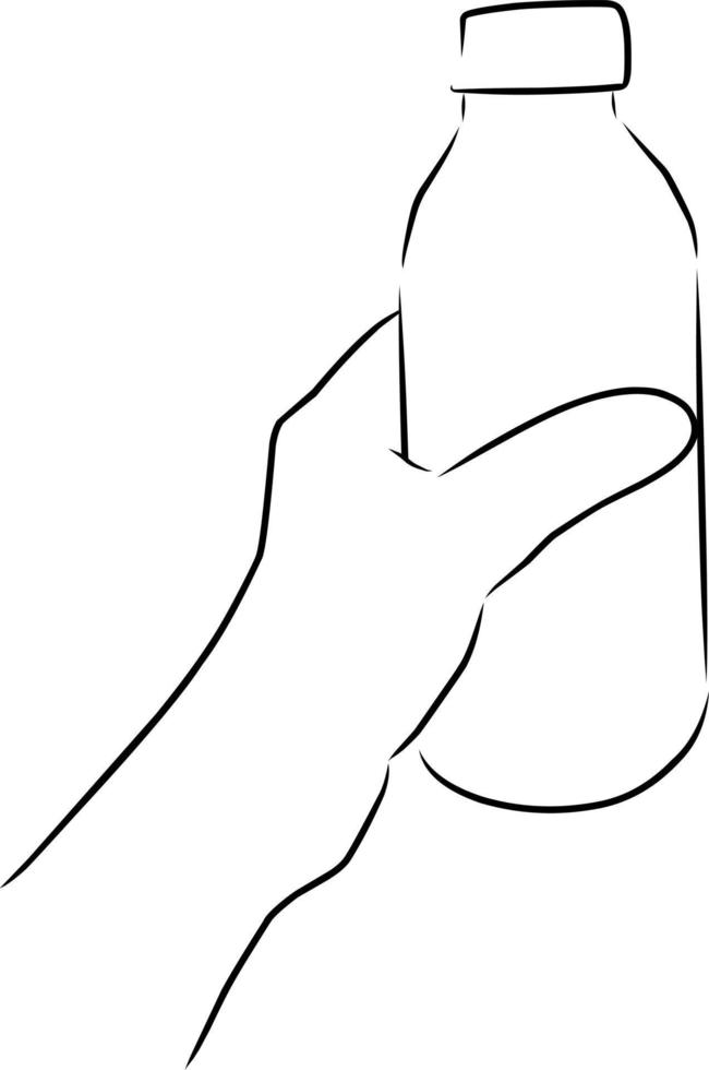 Hand holding a bottle, vector. Hand drawn sketch. vector