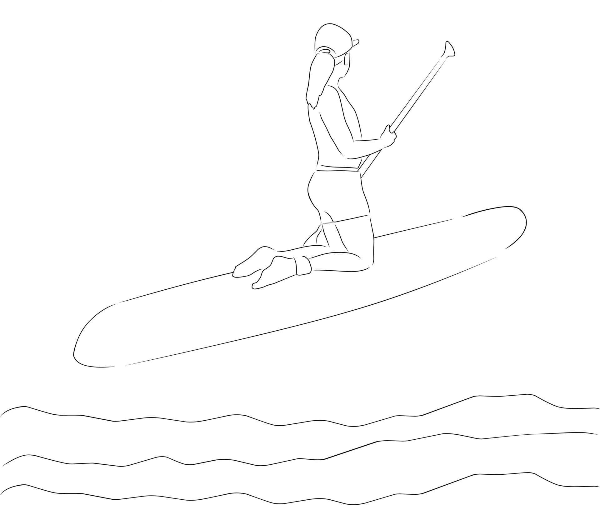 Kneeling woman is paddling with paddle board Vector Image