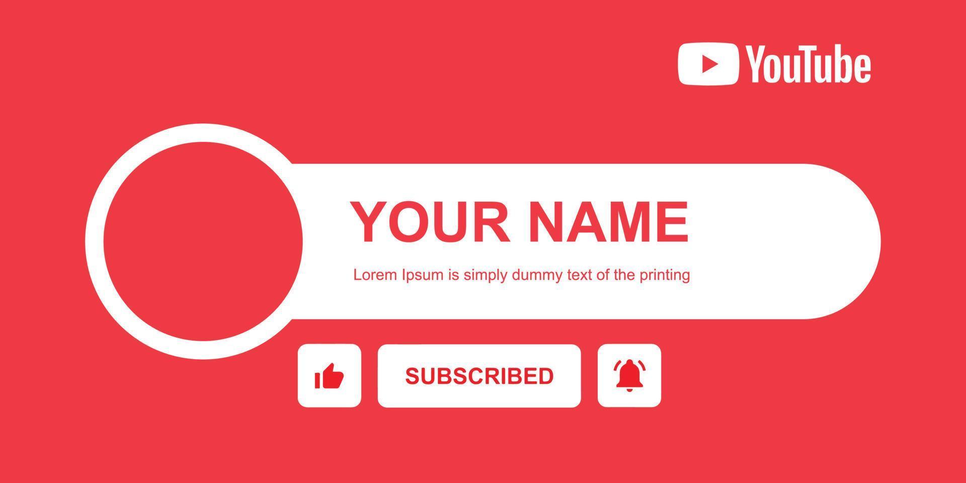 Youtube Channel Name Lower Third. Red Broadcast Banner for Video On Black Background. Vector Illustration