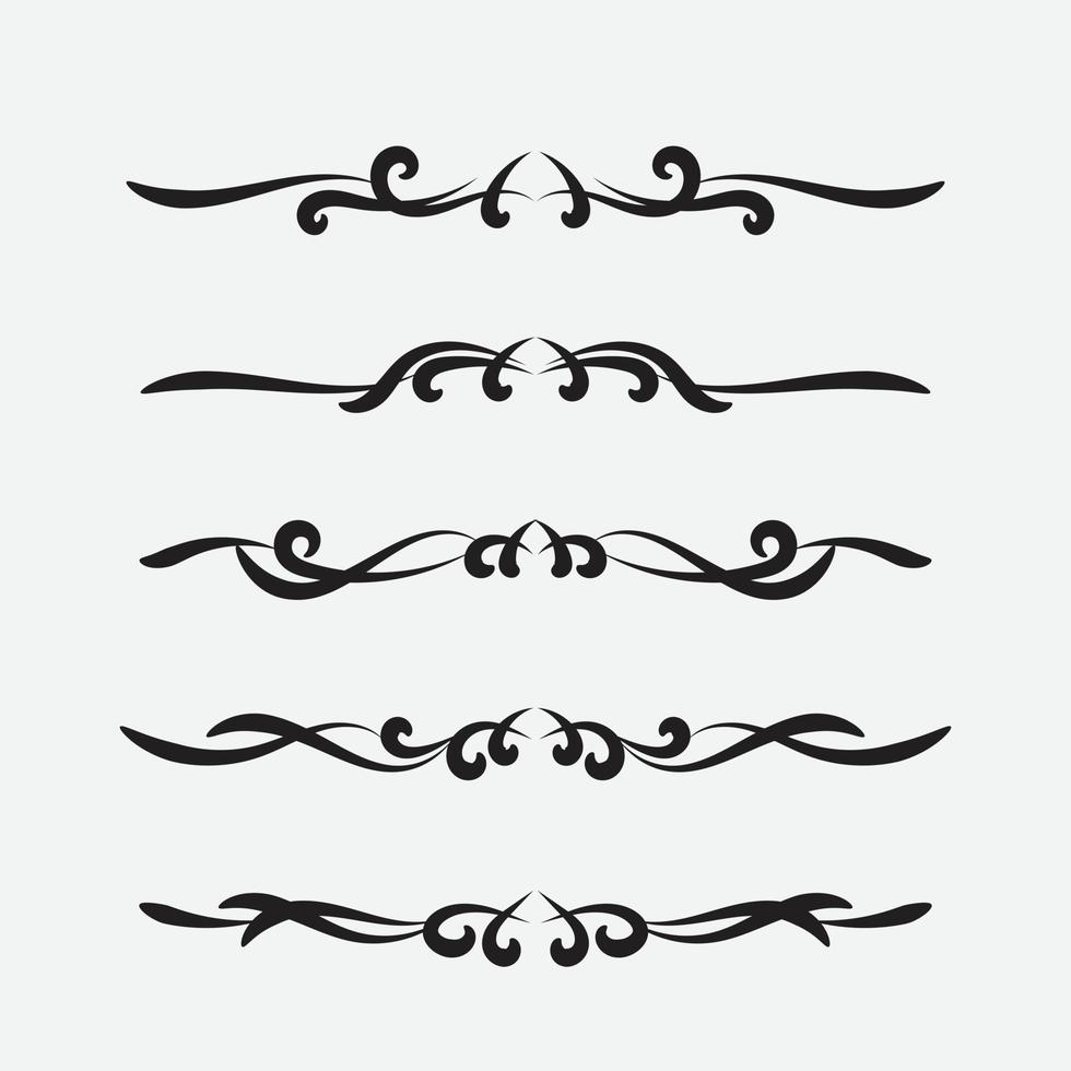 Set of ornamental filigree flourishes and thin dividers with black color. Classical vintage elements, vector illustration