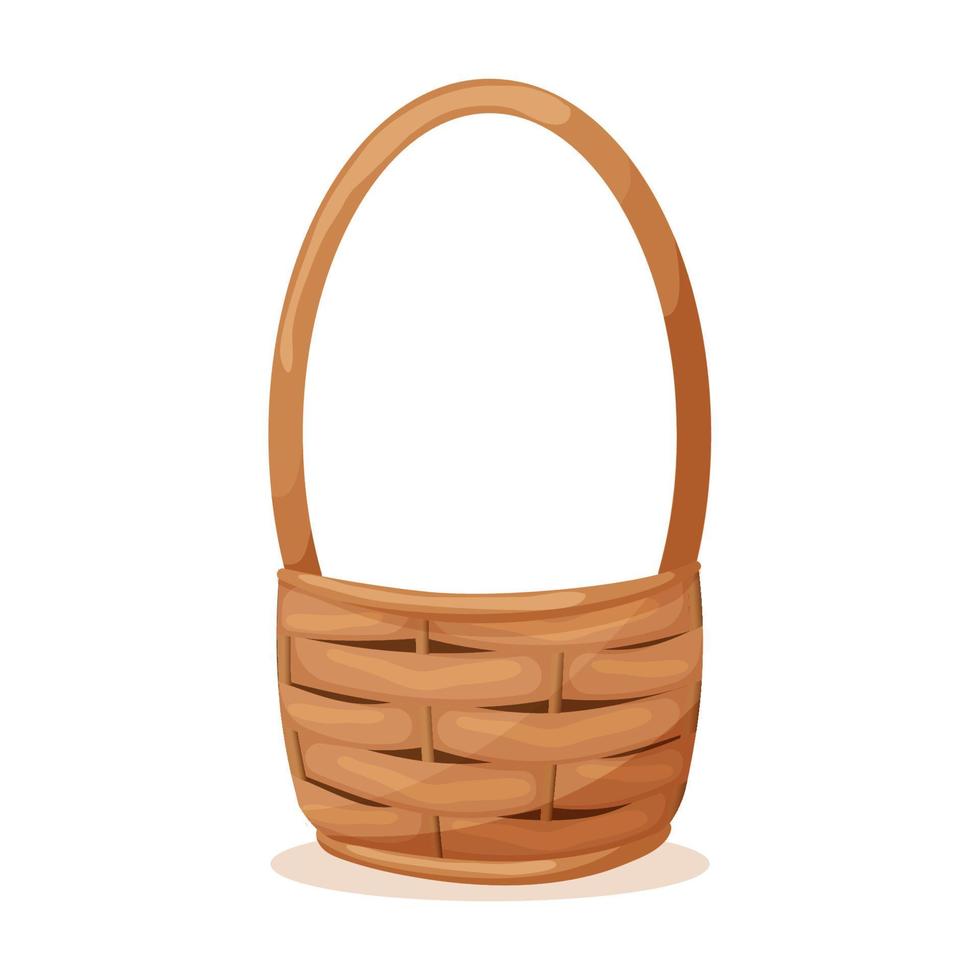 Wicker basket. Vector illustration. Cute cartoon style.