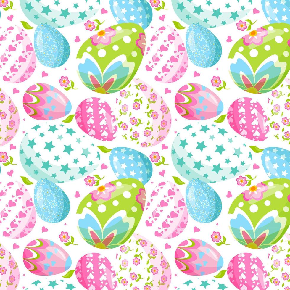 Cute Easter seamless pattern with flowers, Easter eggs, beautiful background, great for Easter cards, banners. vector