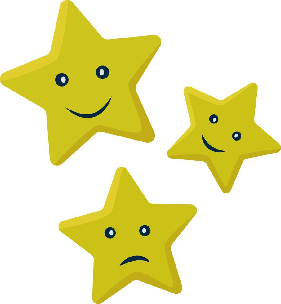 Three stars with an expression of emotion on their face. Funny cartoon characters. Vector illustration.