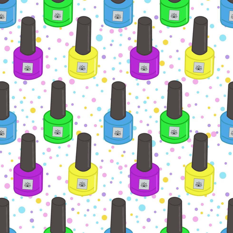 Vector seamless pattern with nail polishes. For beauty salons, Template, Background image, Web design, Business advertising, Nail Art. Vector seamless pattern with manicure cosmetics