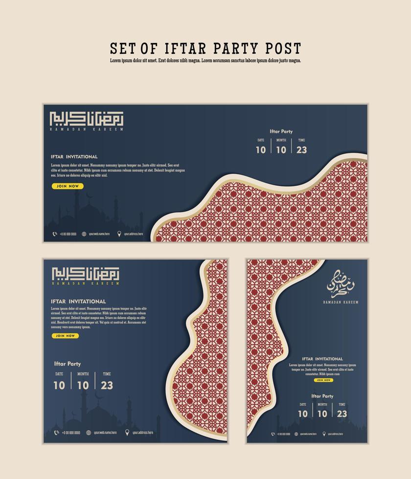 Set of Iftar Party invitation, Iftar mean is breakfasting. social media template with islamic background design vector