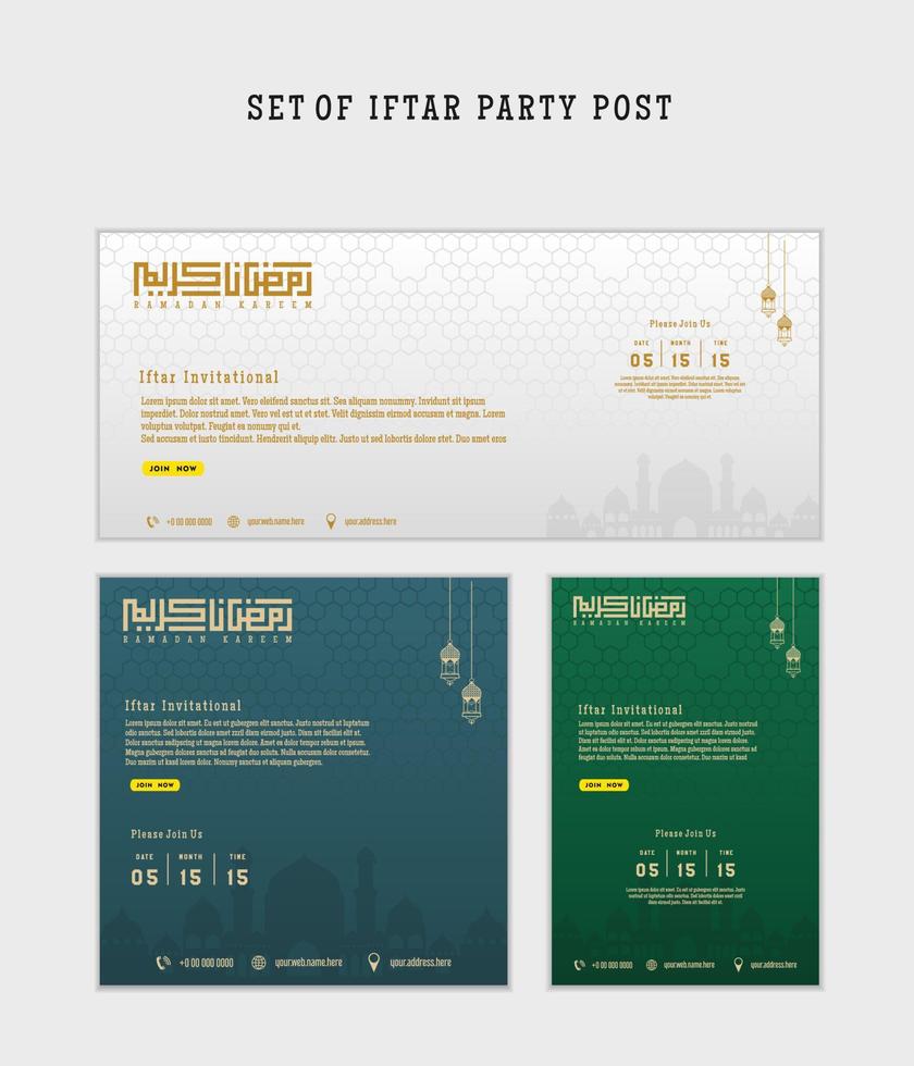 Set of Iftar Party invitation, Iftar mean is breakfasting. social media template with islamic background design vector