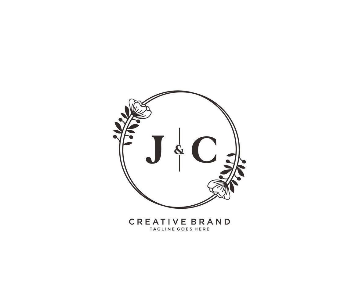 initial JC letters hand drawn feminine and floral botanical logo suitable for spa salon skin hair beauty boutique and cosmetic company. vector