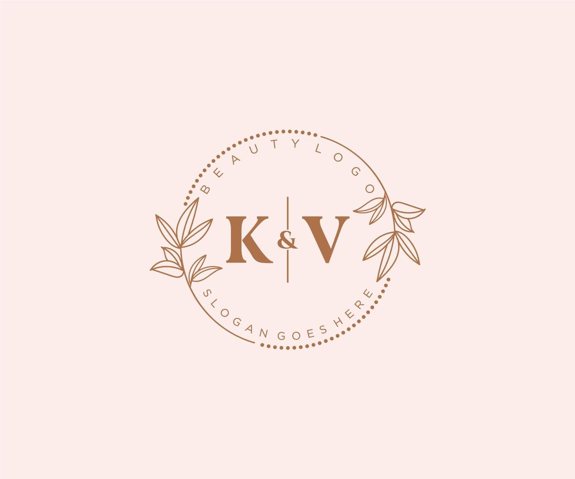 inicial kv letras hermosa floral femenino editable prefabricado monoline logo adecuado para spa salón piel pelo belleza boutique y cosmético compañía. vector