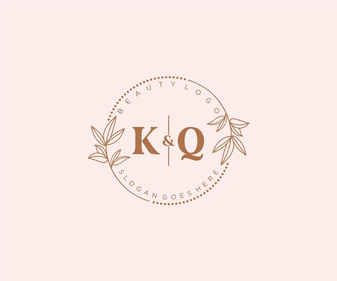 initial KQ letters Beautiful floral feminine editable premade monoline logo suitable for spa salon skin hair beauty boutique and cosmetic company. vector