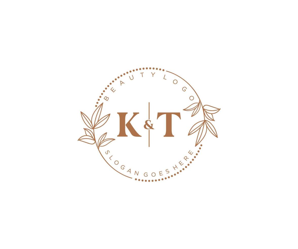 inicial kt letras hermosa floral femenino editable prefabricado monoline logo adecuado para spa salón piel pelo belleza boutique y cosmético compañía. vector