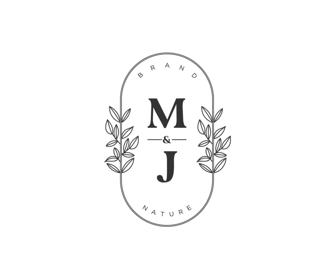 initial MJ letters Beautiful floral feminine editable premade monoline logo suitable for spa salon skin hair beauty boutique and cosmetic company. vector