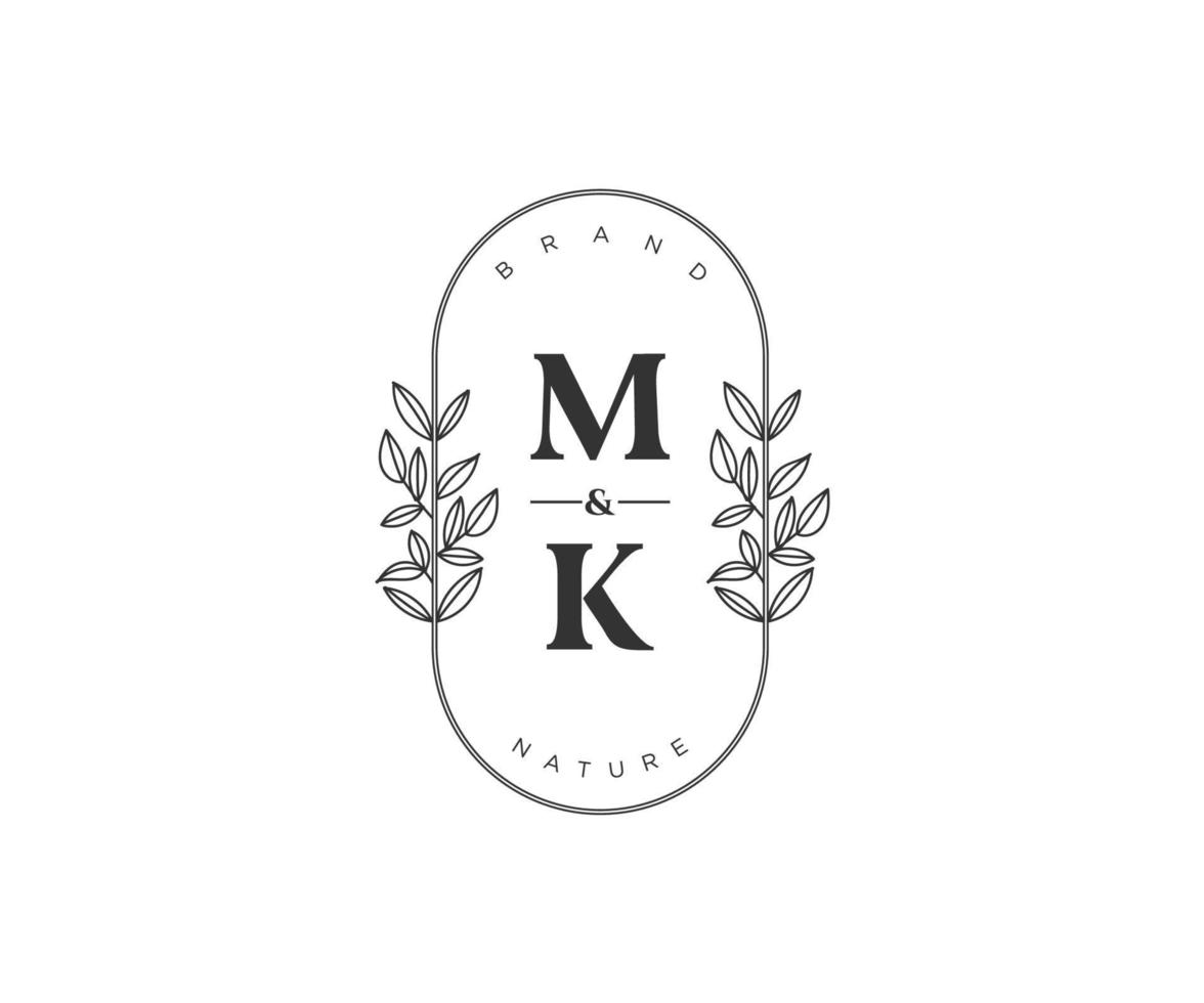 initial MK letters Beautiful floral feminine editable premade monoline logo suitable for spa salon skin hair beauty boutique and cosmetic company. vector