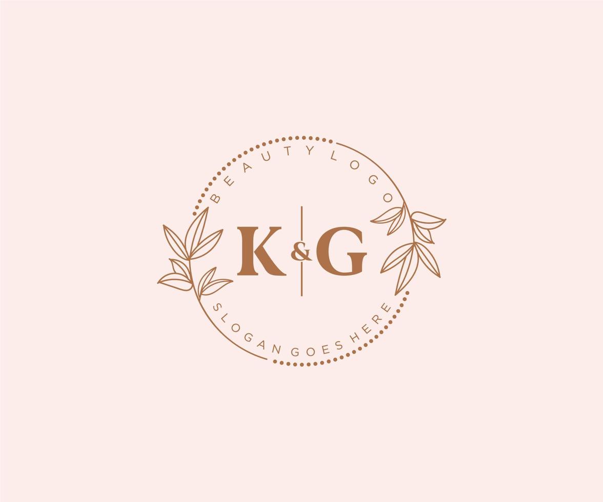 initial KG letters Beautiful floral feminine editable premade monoline logo suitable for spa salon skin hair beauty boutique and cosmetic company. vector