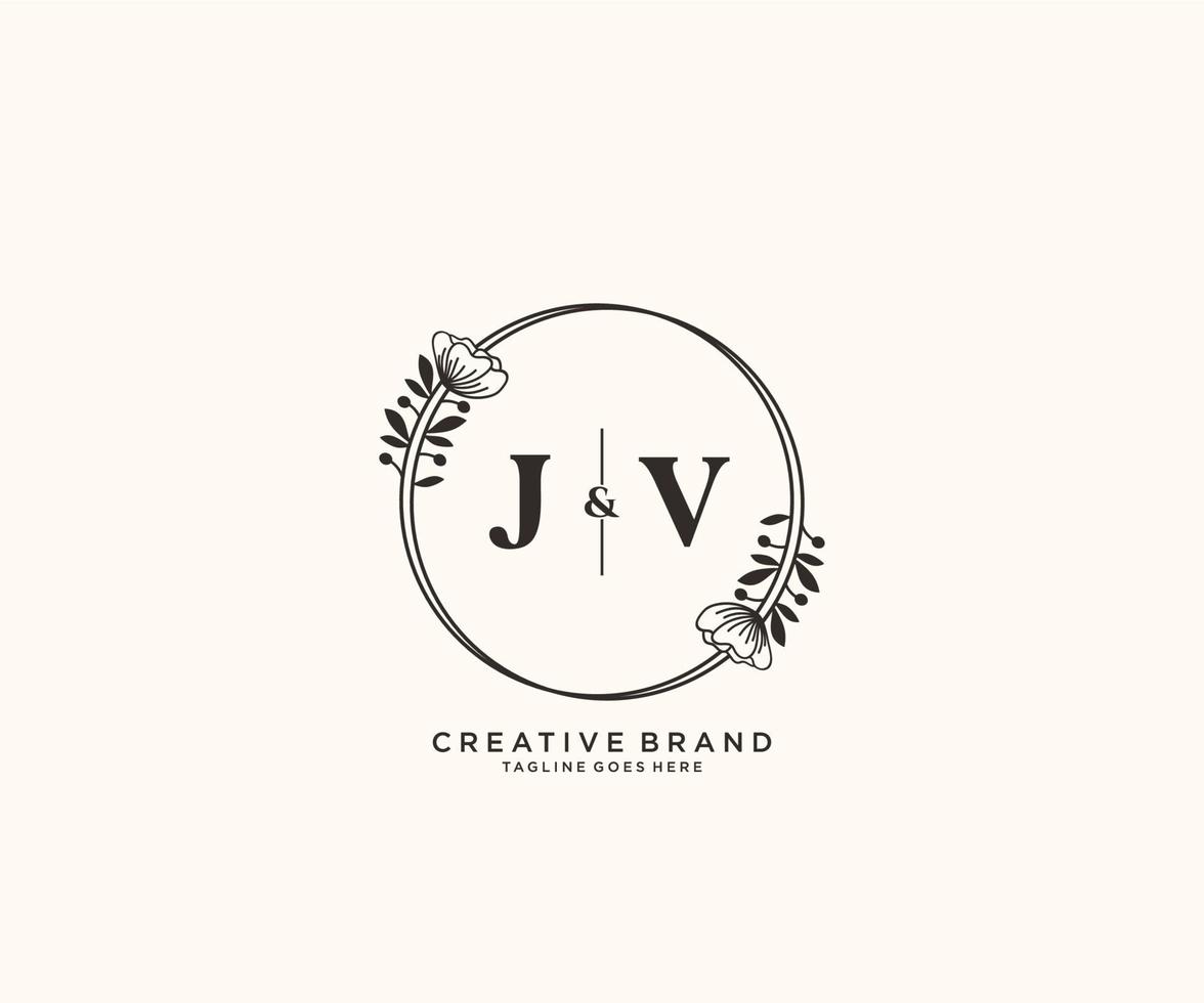inicial jv letras mano dibujado femenino y floral botánico logo adecuado para spa salón piel pelo belleza boutique y cosmético compañía. vector