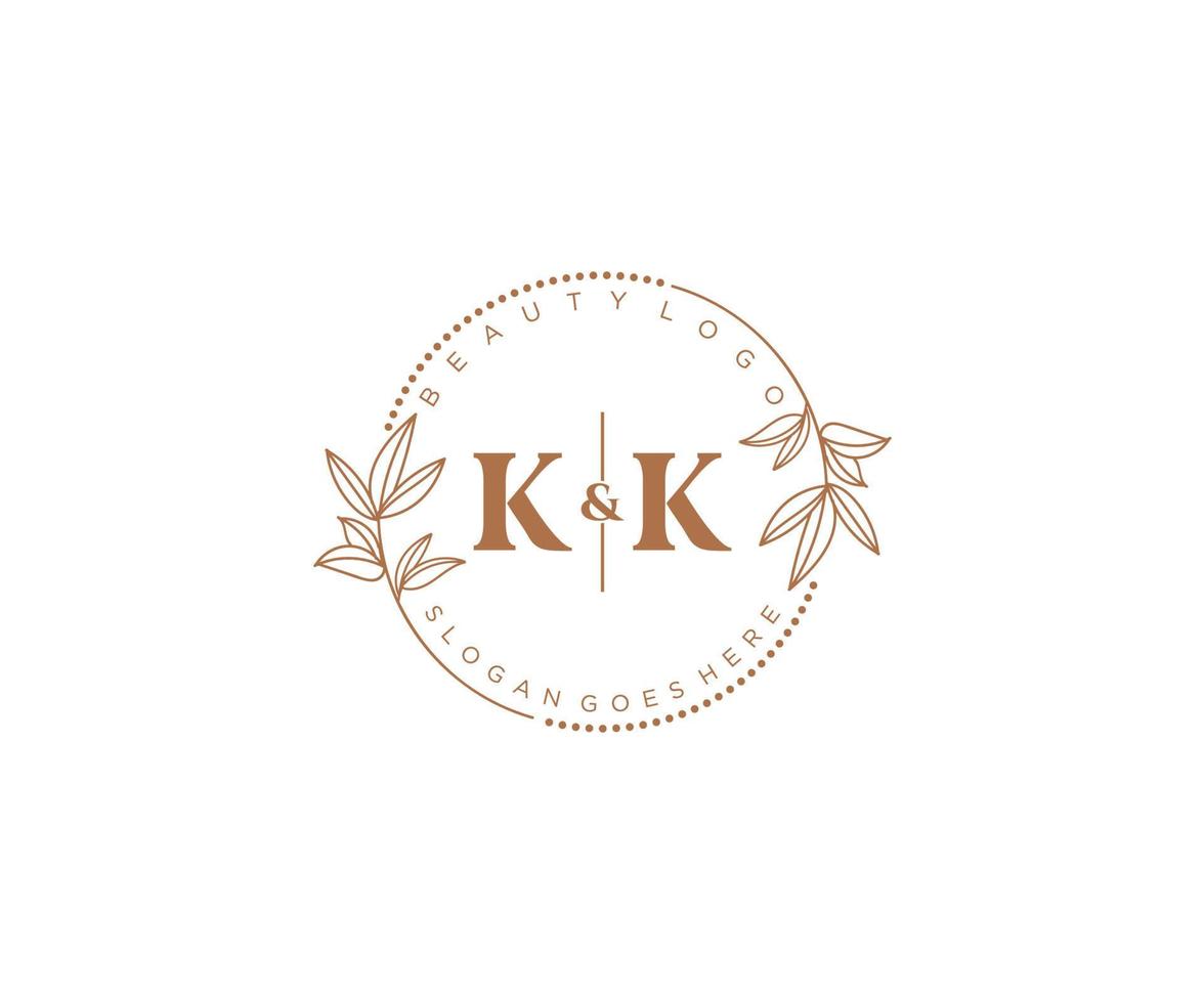 initial KK letters Beautiful floral feminine editable premade monoline logo suitable for spa salon skin hair beauty boutique and cosmetic company. vector