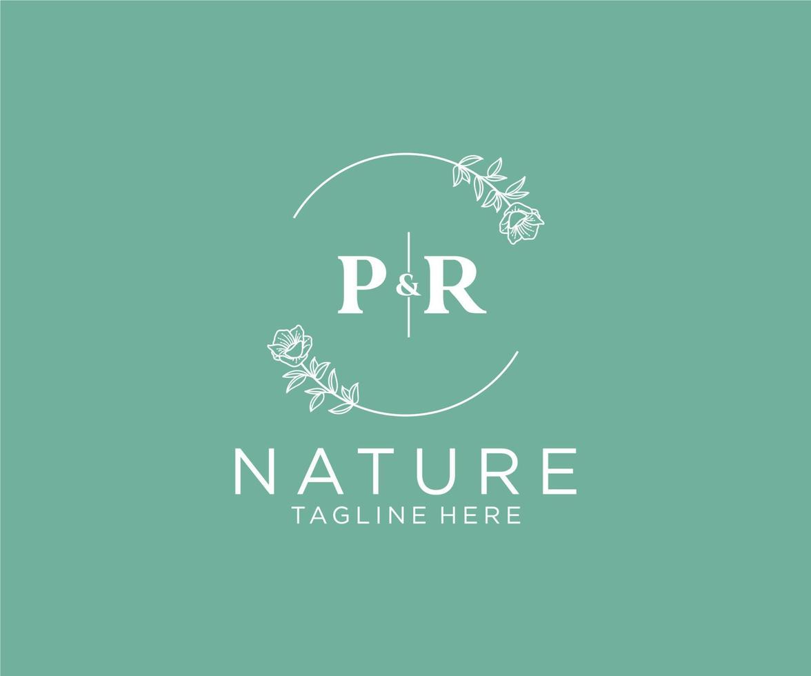 initial PR letters Botanical feminine logo template floral, editable premade monoline logo suitable, Luxury feminine wedding branding, corporate. vector