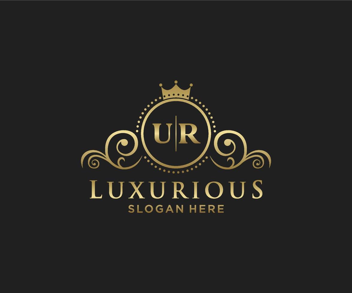 Initial UR Letter Royal Luxury Logo template in vector art for Restaurant, Royalty, Boutique, Cafe, Hotel, Heraldic, Jewelry, Fashion and other vector illustration.