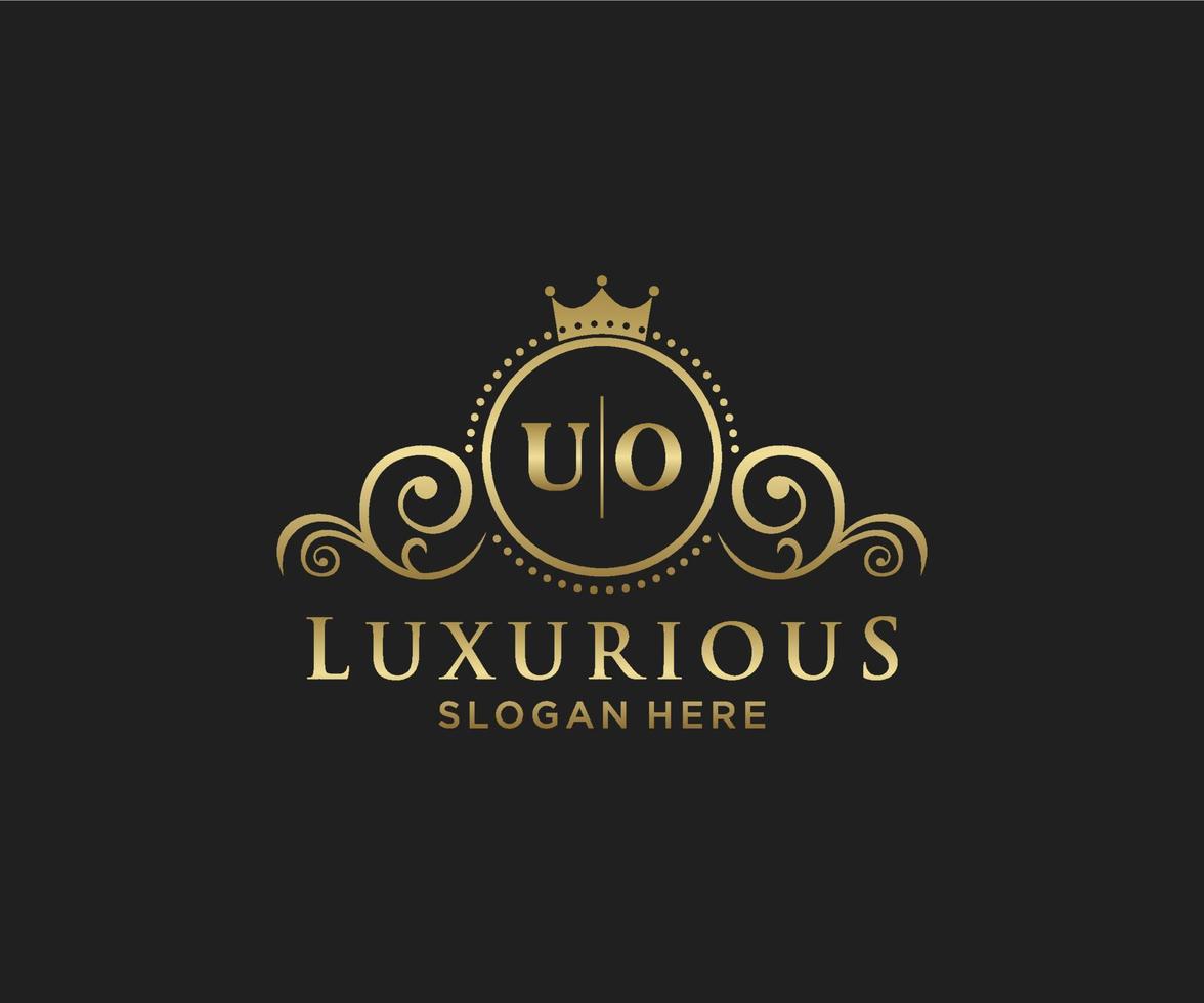 Initial UO Letter Royal Luxury Logo template in vector art for Restaurant, Royalty, Boutique, Cafe, Hotel, Heraldic, Jewelry, Fashion and other vector illustration.