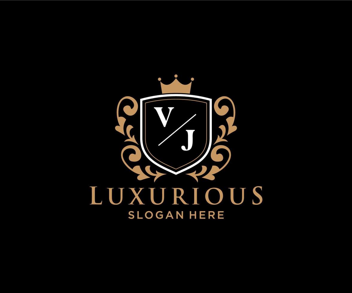 Initial VJ Letter Royal Luxury Logo template in vector art for Restaurant, Royalty, Boutique, Cafe, Hotel, Heraldic, Jewelry, Fashion and other vector illustration.