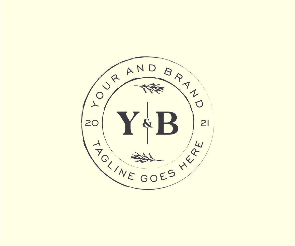 initial YB letters floral frames. Botanical feminine editable premade monoline unique decoration for greeting card, wedding invitation. vector