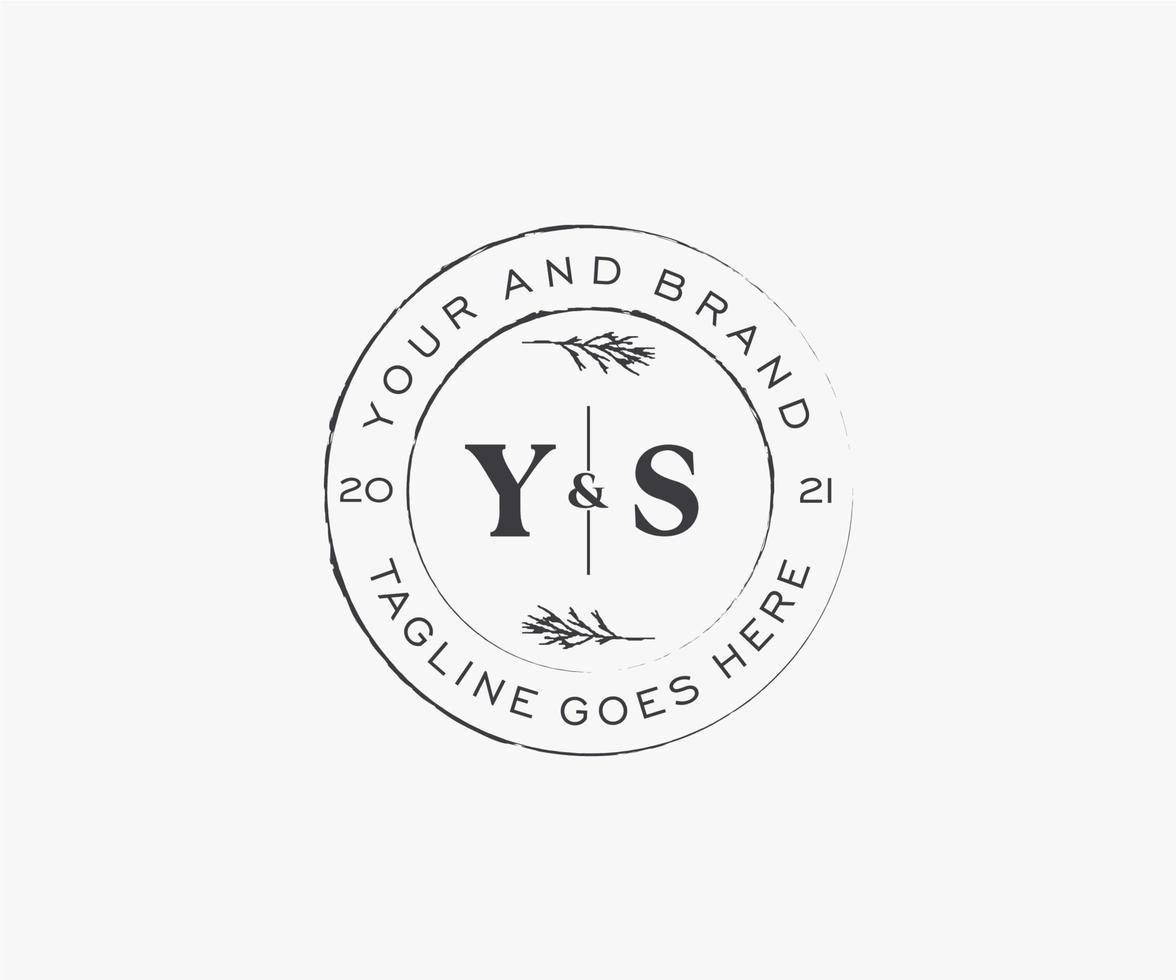 initial YS letters floral frames. Botanical feminine editable premade monoline unique decoration for greeting card, wedding invitation. vector