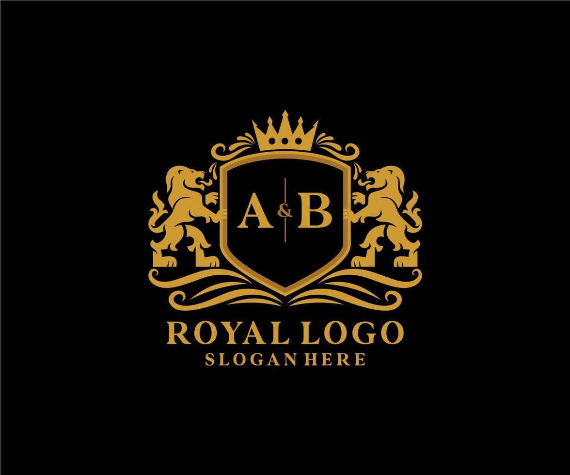 Initial AB Letter Lion Royal Luxury Logo template in vector art for Restaurant, Royalty, Boutique, Cafe, Hotel, Heraldic, Jewelry, Fashion and other vector illustration.