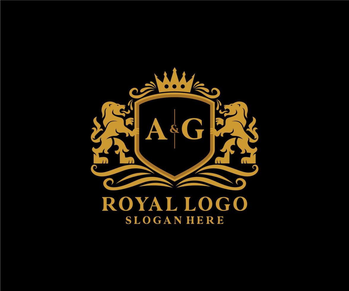 Initial AG Letter Lion Royal Luxury Logo template in vector art for Restaurant, Royalty, Boutique, Cafe, Hotel, Heraldic, Jewelry, Fashion and other vector illustration.