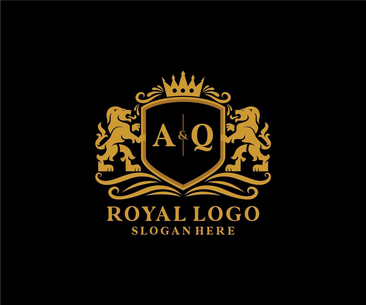 Initial AQ Letter Lion Royal Luxury Logo template in vector art for Restaurant, Royalty, Boutique, Cafe, Hotel, Heraldic, Jewelry, Fashion and other vector illustration.