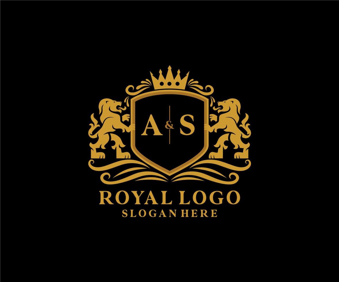 Initial AS Letter Lion Royal Luxury Logo template in vector art for Restaurant, Royalty, Boutique, Cafe, Hotel, Heraldic, Jewelry, Fashion and other vector illustration.