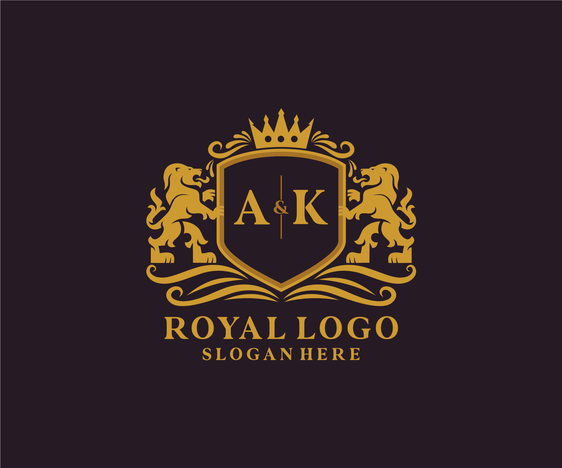 Initial AK Letter Lion Royal Luxury Logo template in vector art for ...