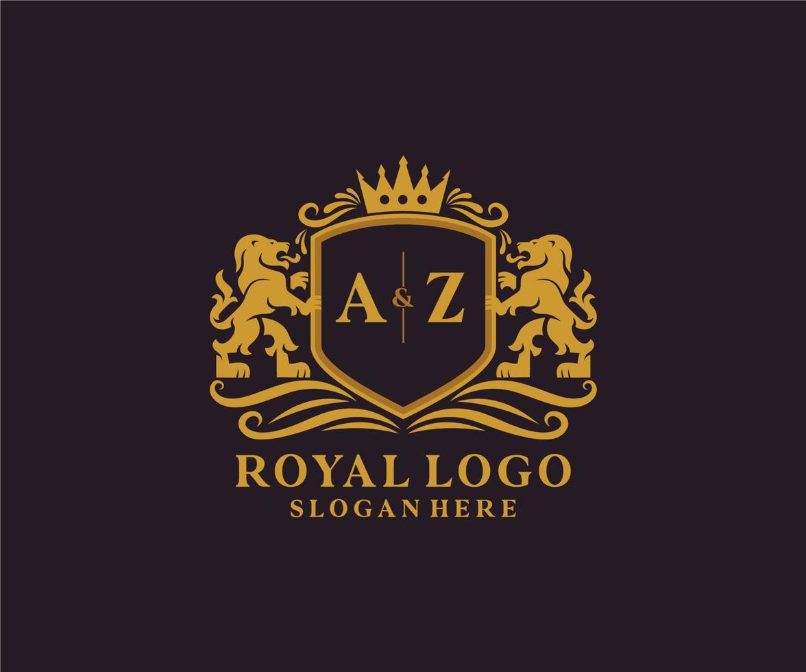 plantilla de logotipo de lujo real de león de letra az inicial en arte vectorial para restaurante, realeza, boutique, cafetería, hotel, heráldica, joyería, moda y otras ilustraciones vectoriales. vector