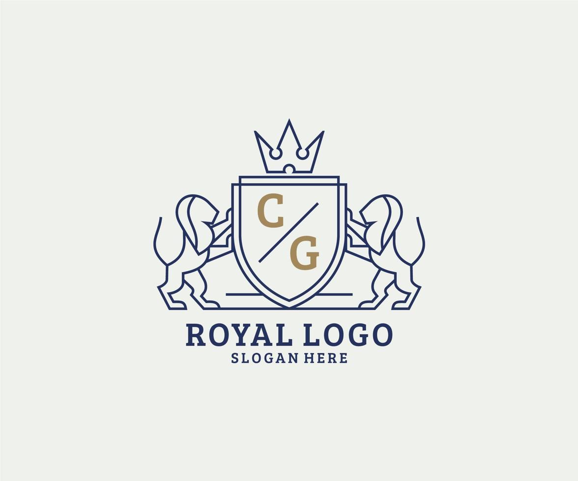 Initial CG Letter Lion Royal Luxury Logo template in vector art for Restaurant, Royalty, Boutique, Cafe, Hotel, Heraldic, Jewelry, Fashion and other vector illustration.