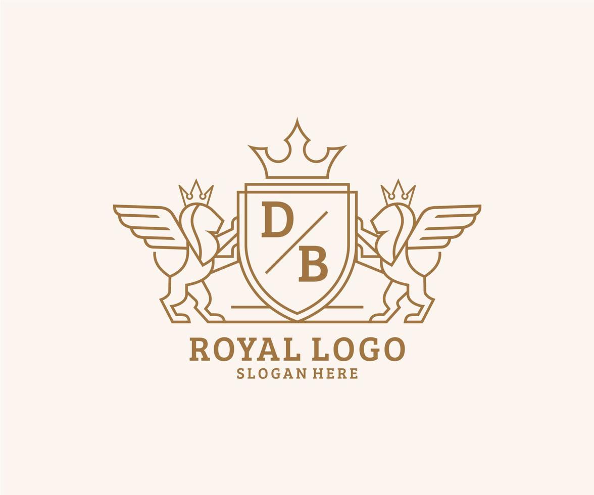 Initial DB Letter Lion Royal Luxury Heraldic,Crest Logo template in vector art for Restaurant, Royalty, Boutique, Cafe, Hotel, Heraldic, Jewelry, Fashion and other vector illustration.