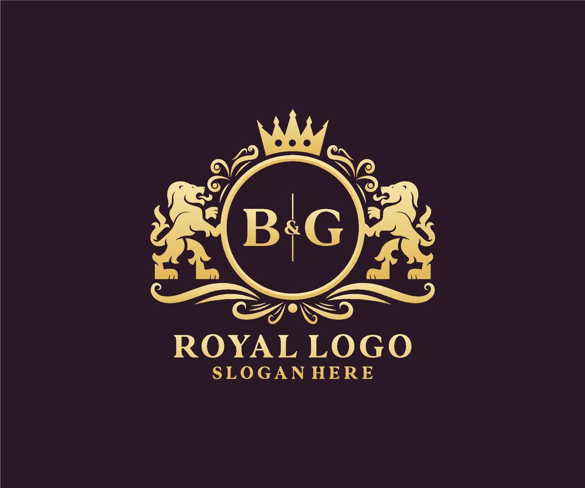 Initial BG Letter Lion Royal Luxury Logo template in vector art for Restaurant, Royalty, Boutique, Cafe, Hotel, Heraldic, Jewelry, Fashion and other vector illustration.