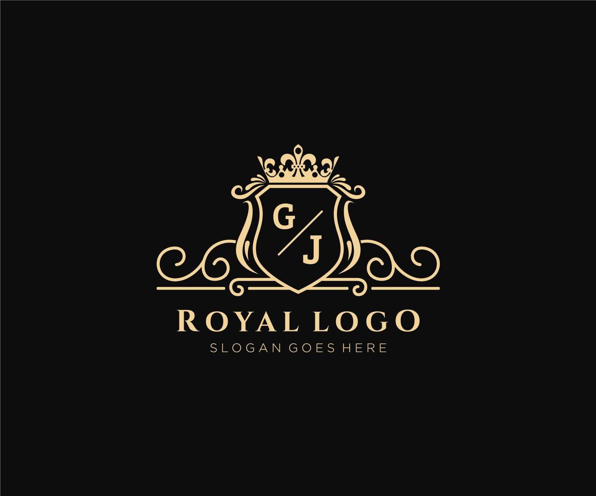 Initial GJ Letter Luxurious Brand Logo Template, for Restaurant, Royalty, Boutique, Cafe, Hotel, Heraldic, Jewelry, Fashion and other vector illustration.