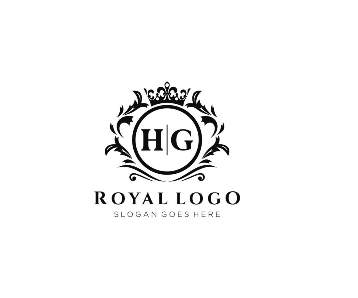 Initial HG Letter Luxurious Brand Logo Template, for Restaurant, Royalty, Boutique, Cafe, Hotel, Heraldic, Jewelry, Fashion and other vector illustration.